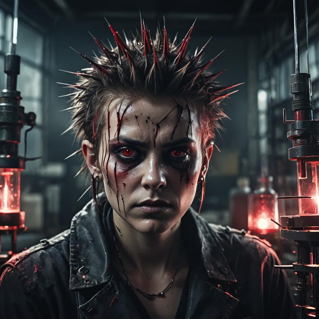 Dark Fantasy Portrait: Spikes and Needles in Laboratory