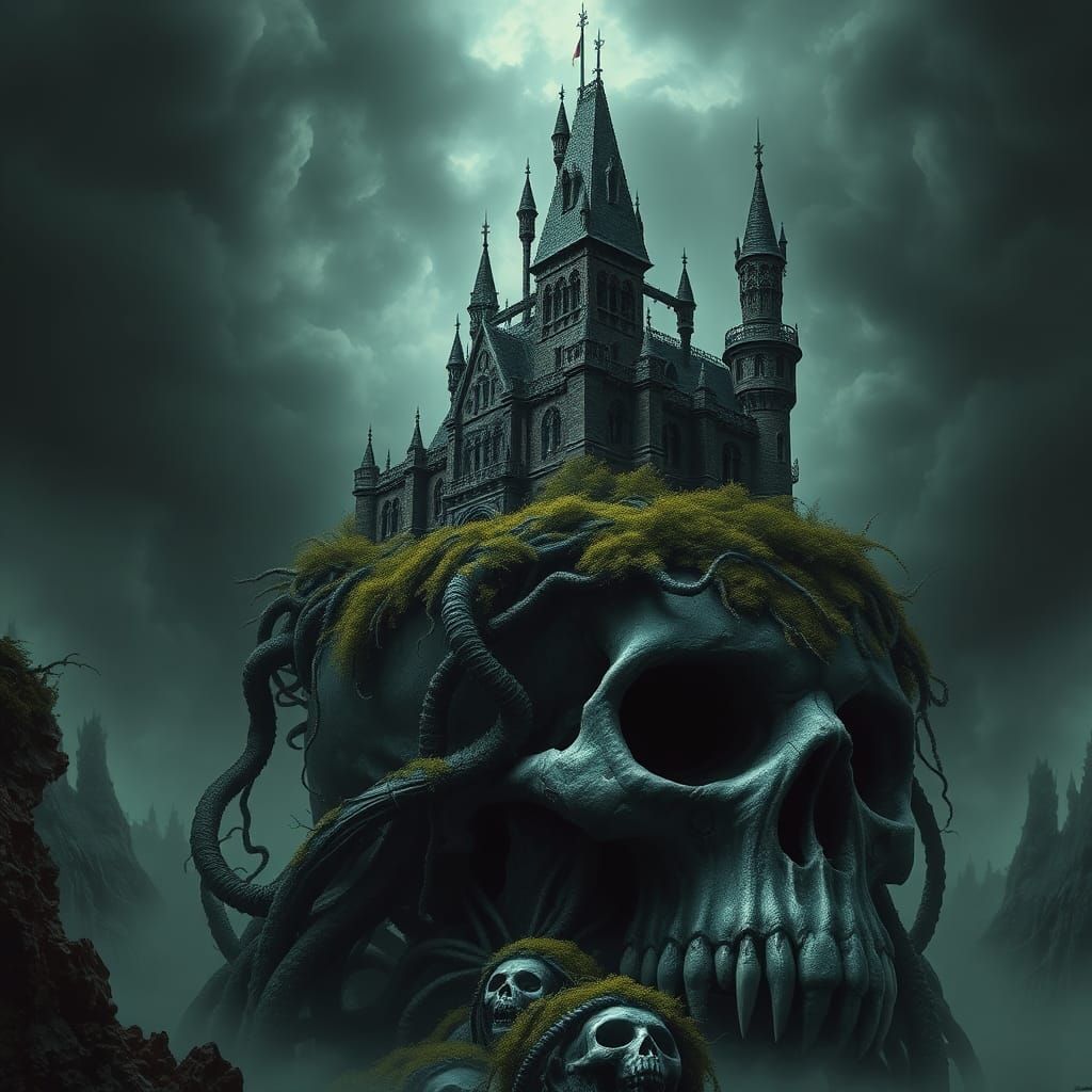 Gothic Skull Castle in Biomechanical Style