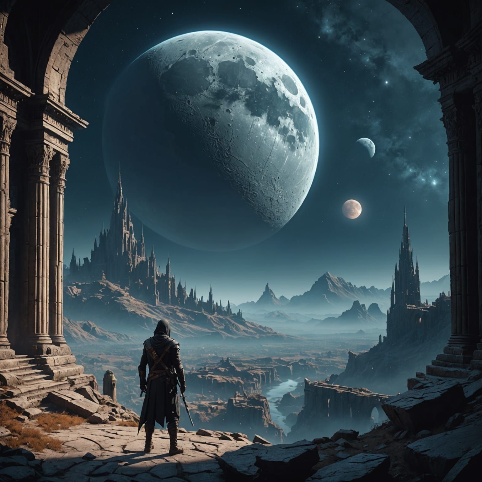 Assassin Contemplates a Mysterious Moon