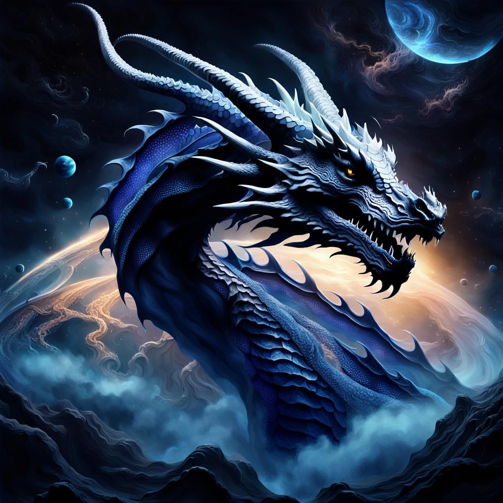 Ethereal Dragon Floating in Space as Surrealism Art