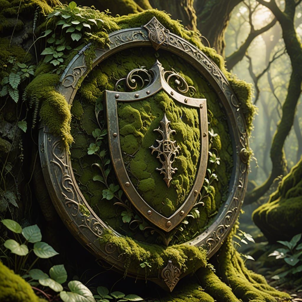 Moss Overgrown Shield: Nature Reclaims Ancient Artifact
