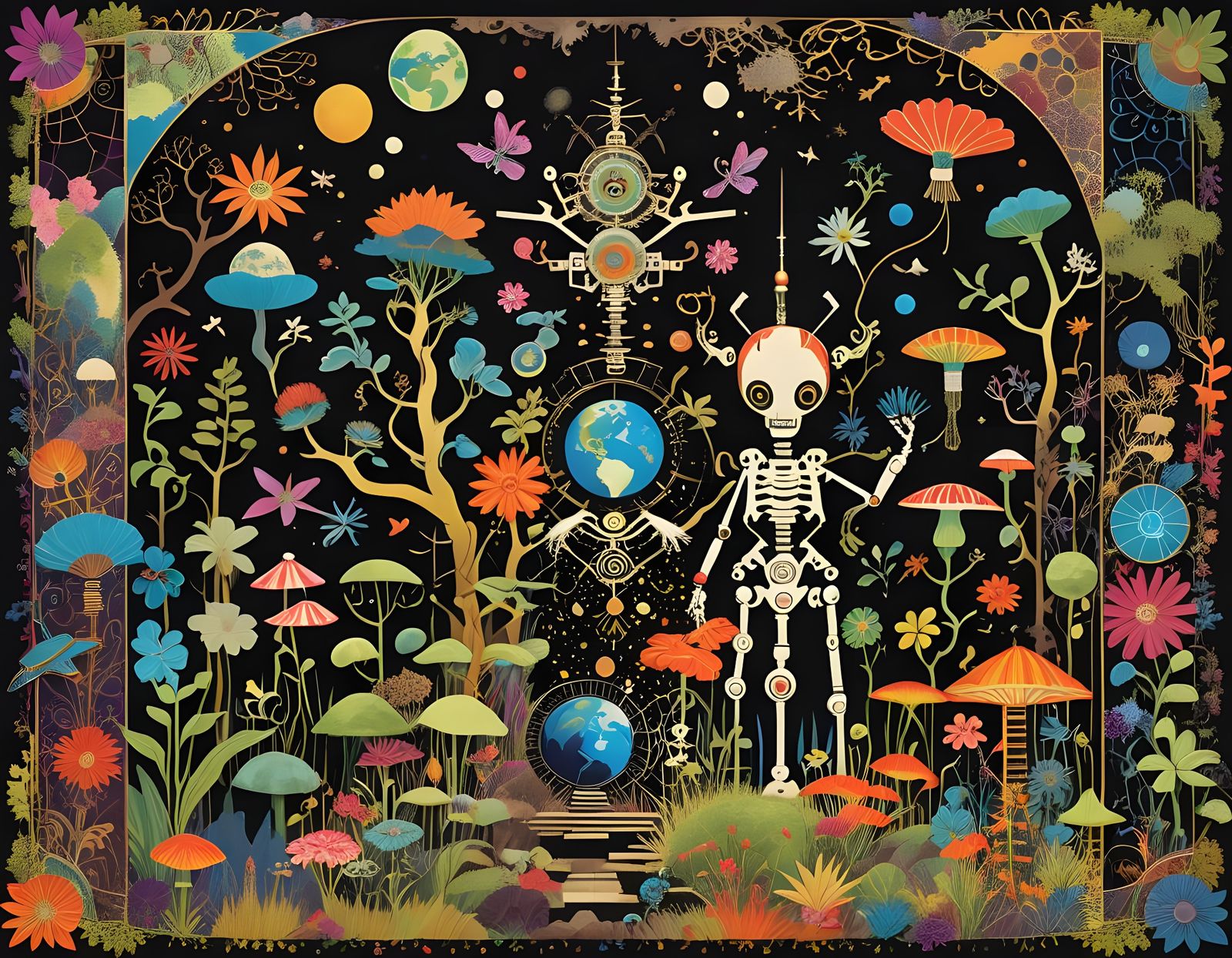 Biomechanical Earth Tapestry in Gothic Art Deco Style