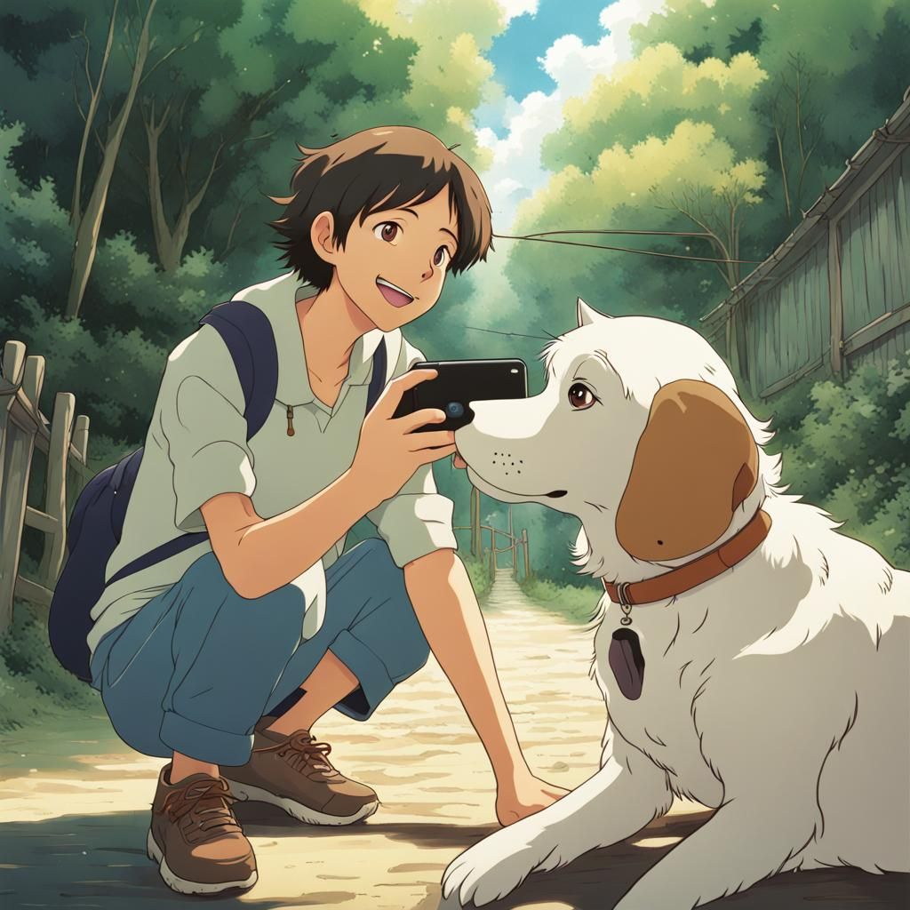 Dogs Take a Selfie in Studio Ghibli Style