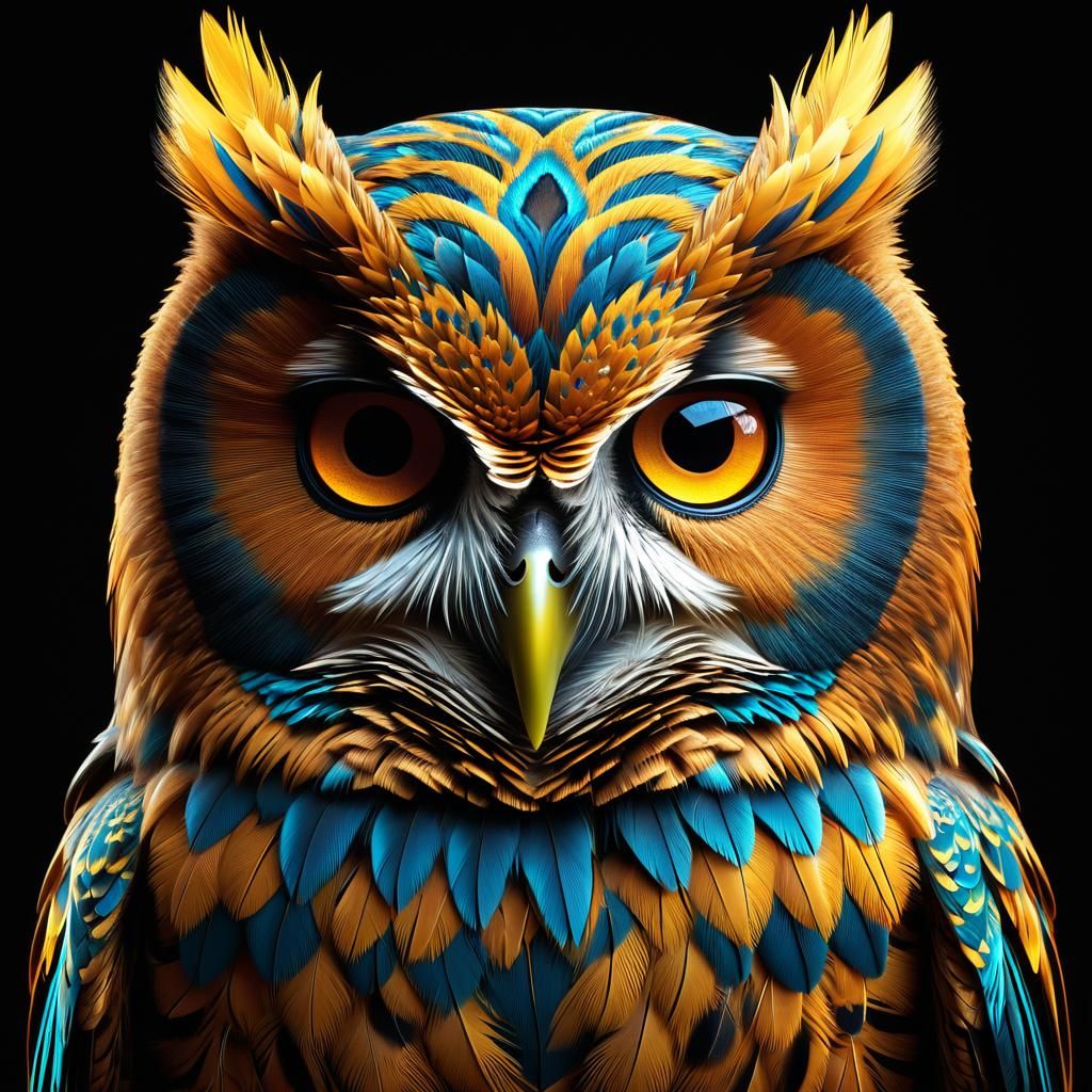 Psychedelic Cosmic Owl Portrait in Photorealistic Style