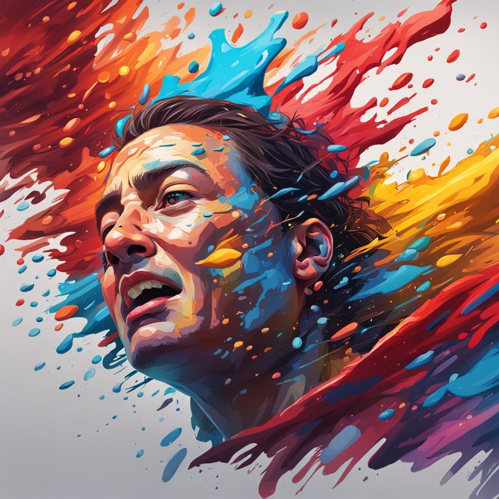 Hyperrealistic Emotions Overflow in Splash Art