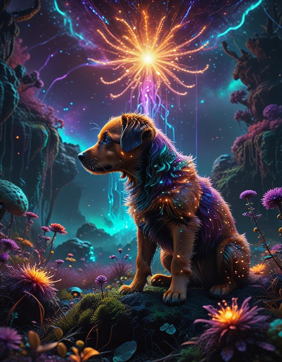 Surreal, Hyper-Realistic Alien Puppy in Vibrant, Triadic Col...
