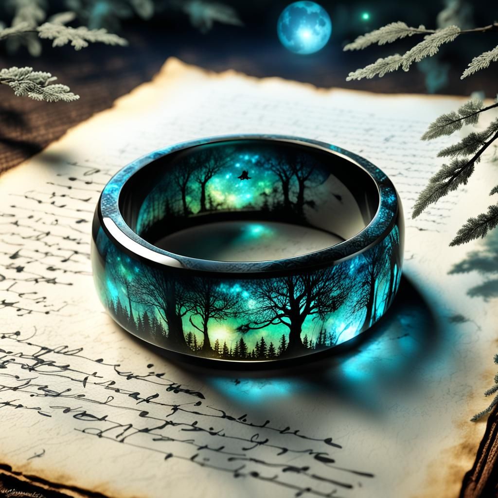 Luminescent Elven Ring in Forest Double Exposure