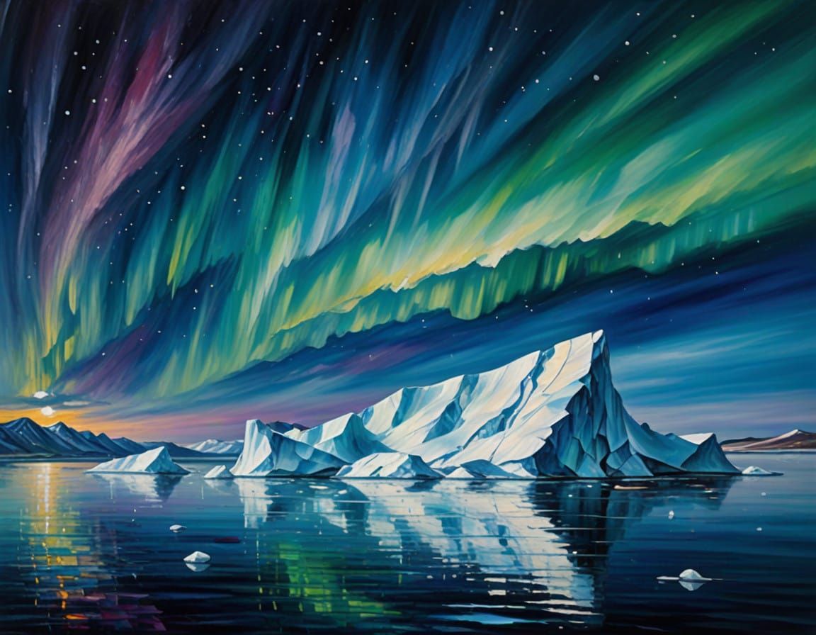 Serene Arctic Winter Landscape in Impasto Oil Painting