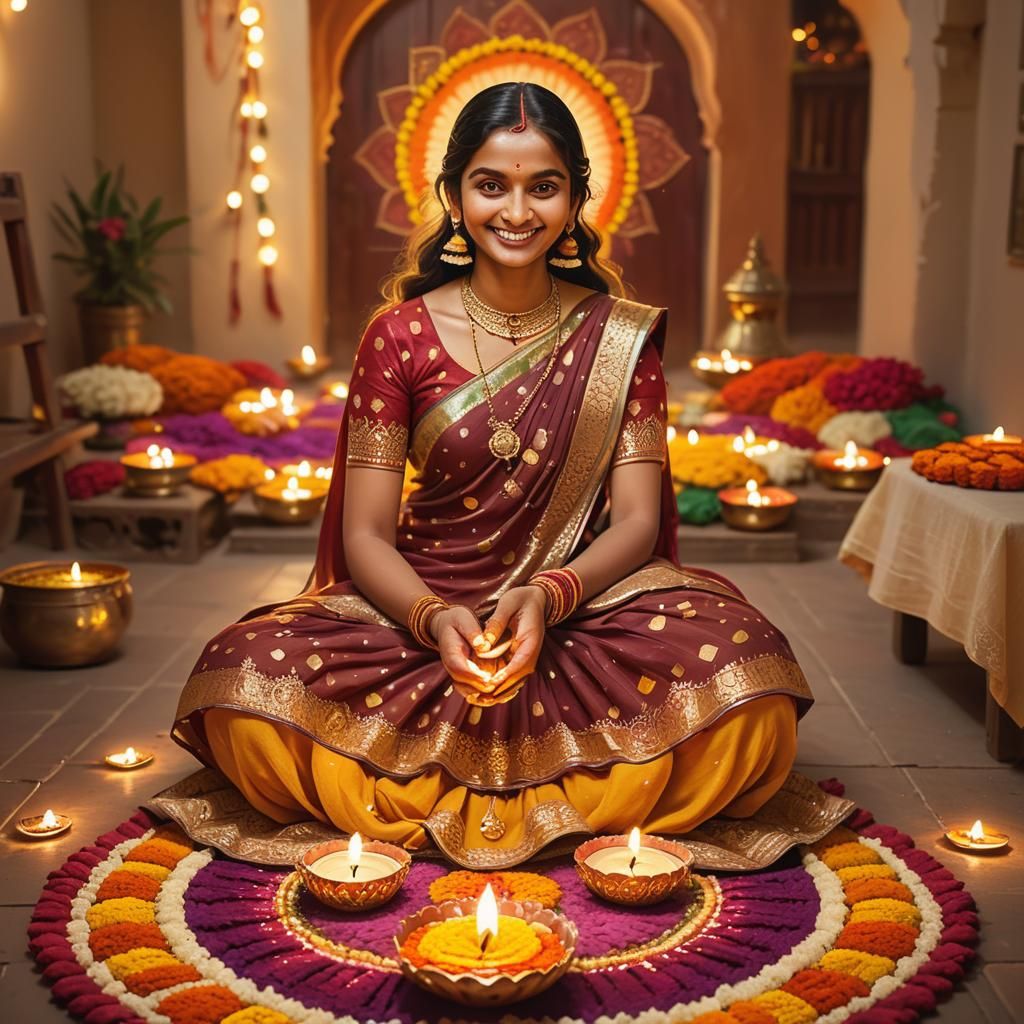 Diwali Serenity: An Oil Painting of Festive Lights