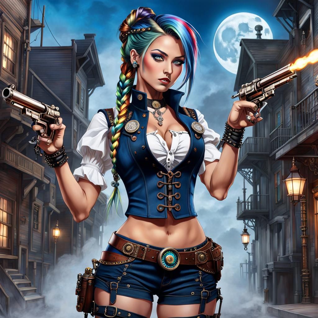 Steampunk Gunslinger Girl in Western Setting