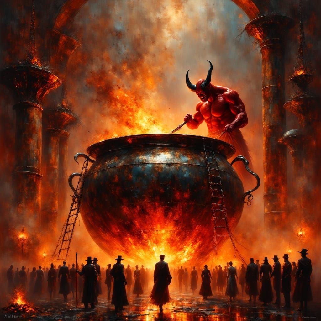Infernal Cauldron: A Hyperrealistic Hellscape Illustration