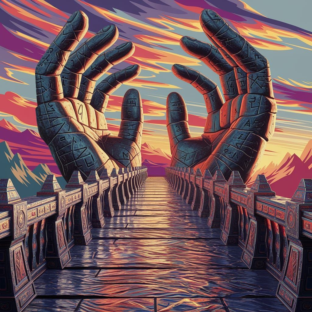 Fantasy Bridge in Vibrant Sunset Hues