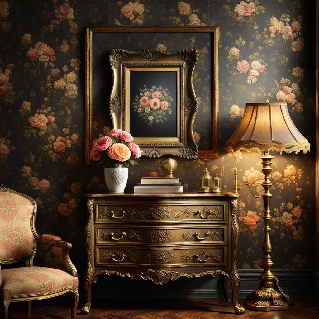 Vintage Dresser with Gilded Frame Mockup