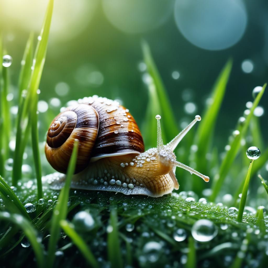 Dew-Kissed Snail: A Macro Garden Scene