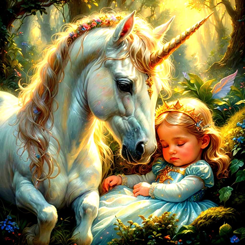 Baby Princess and Magical Unicorn in Ethereal Fantasy