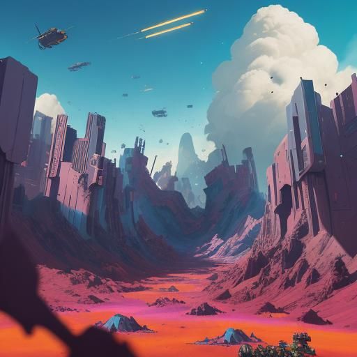 Dynamic Soldiers Clash on Mars in Digital Painting