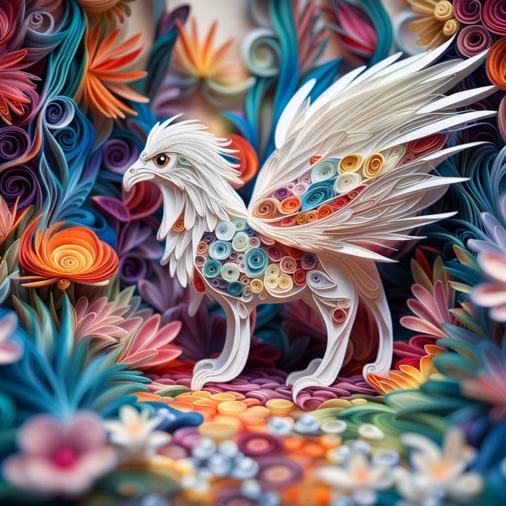 Paper Quilled Hippogriff in Fantasy Forest
