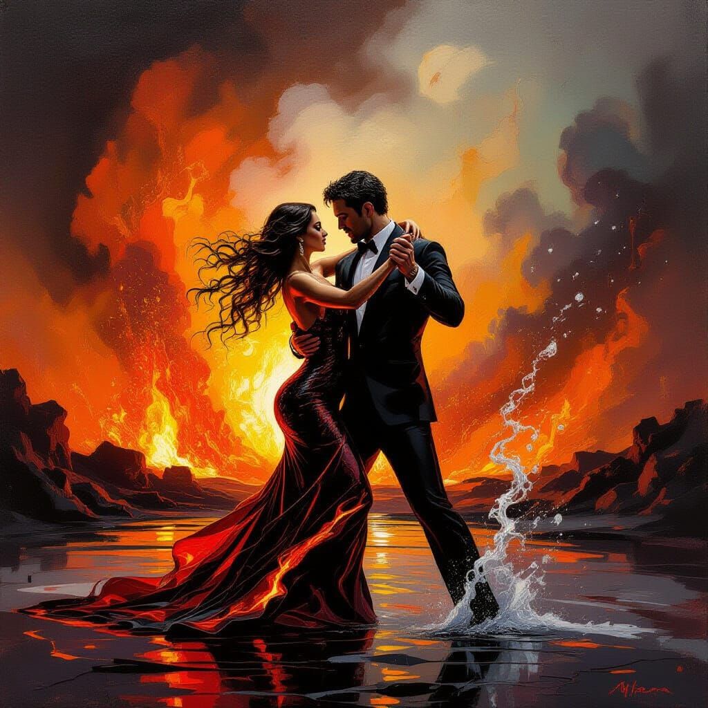 Lava Woman and Fluid Man Tango Dance