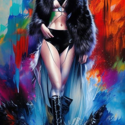 Emma Frost Ink Splash Art with Fur Cloak
