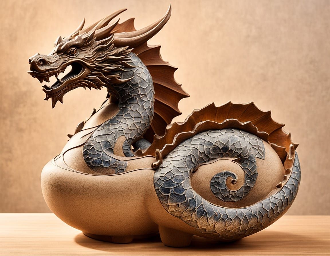 Surreal Japanese Raku Pottery Figurine in Whimsical Nature S...