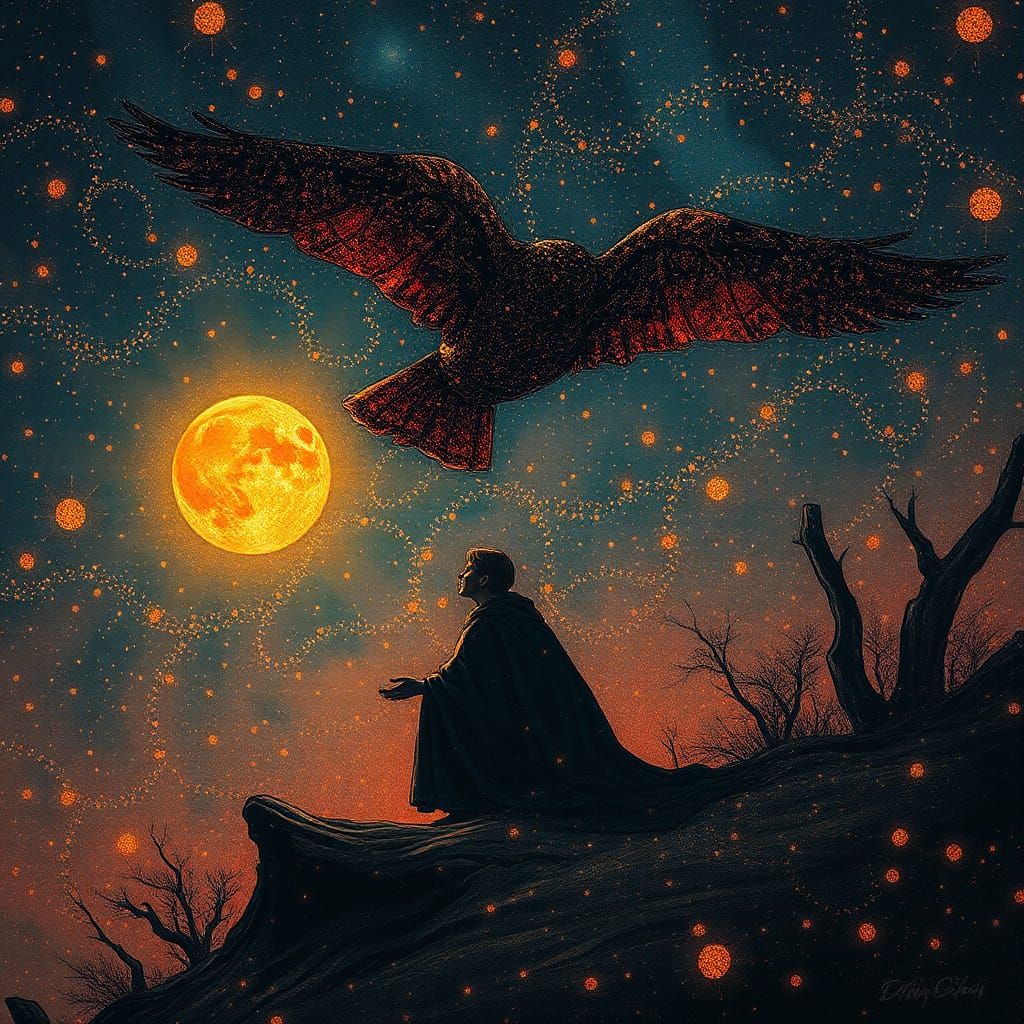 Figures Reaching for the Sun: Conceptual Pointillism Art