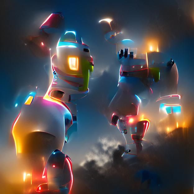 Robots Light Up Night Sky: Hyperrealistic Digital Illustrati...