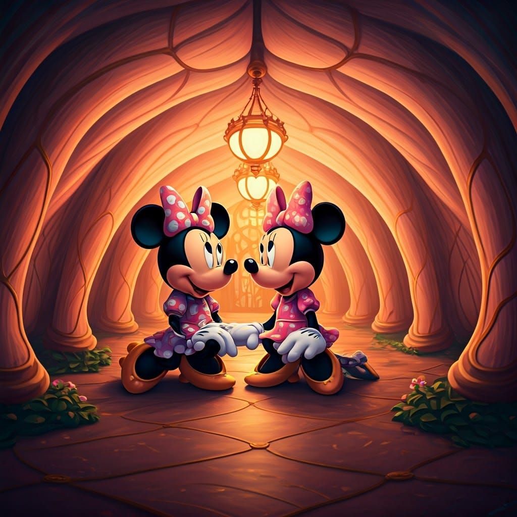 Minnie and Daisy Duck in Dreamy Pink House
