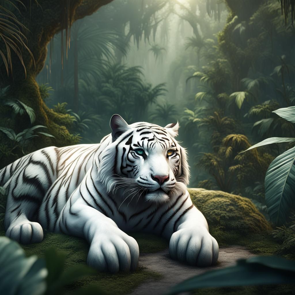 White Tiger in Jungle Fantasy Concept Art