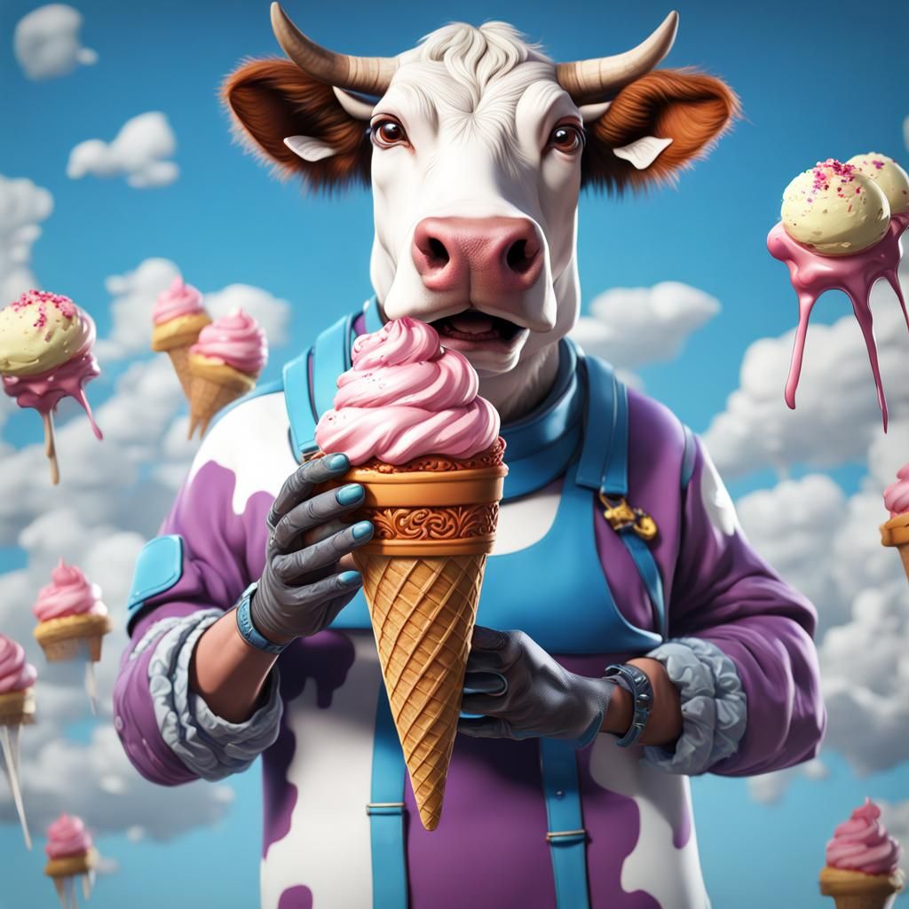 Cow with Ice Cream: Detailed Matte Painting