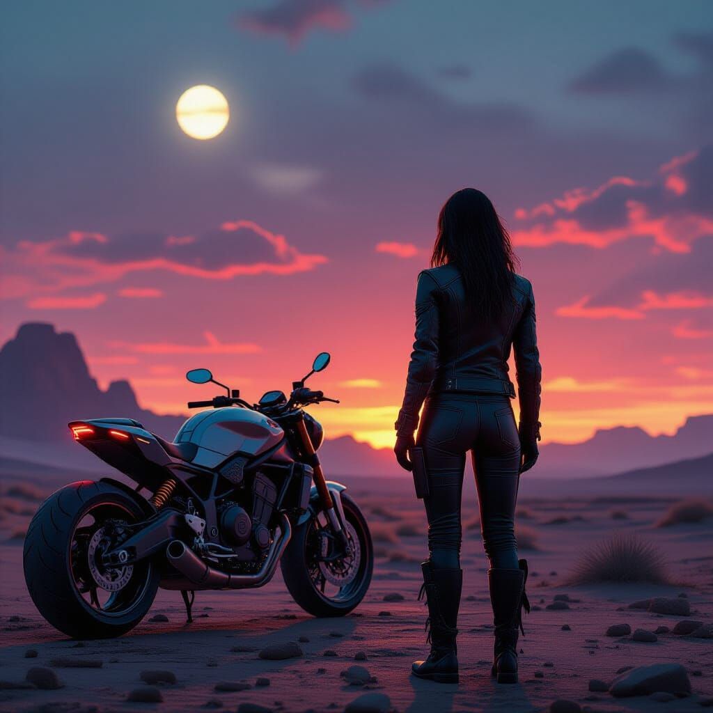 Woman Watches Binary Sunset on Alien Planet