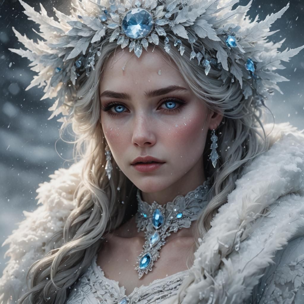 Icy Blizzard Woman in Dark Fantasy Style
