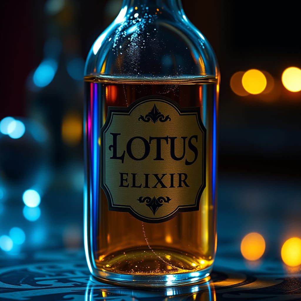 Luxurious Lotus Elixir Bottle in Cinematic Lighting