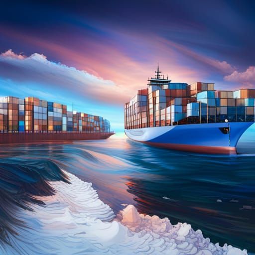 Hyperrealistic Container Ship at Port on Summer Day