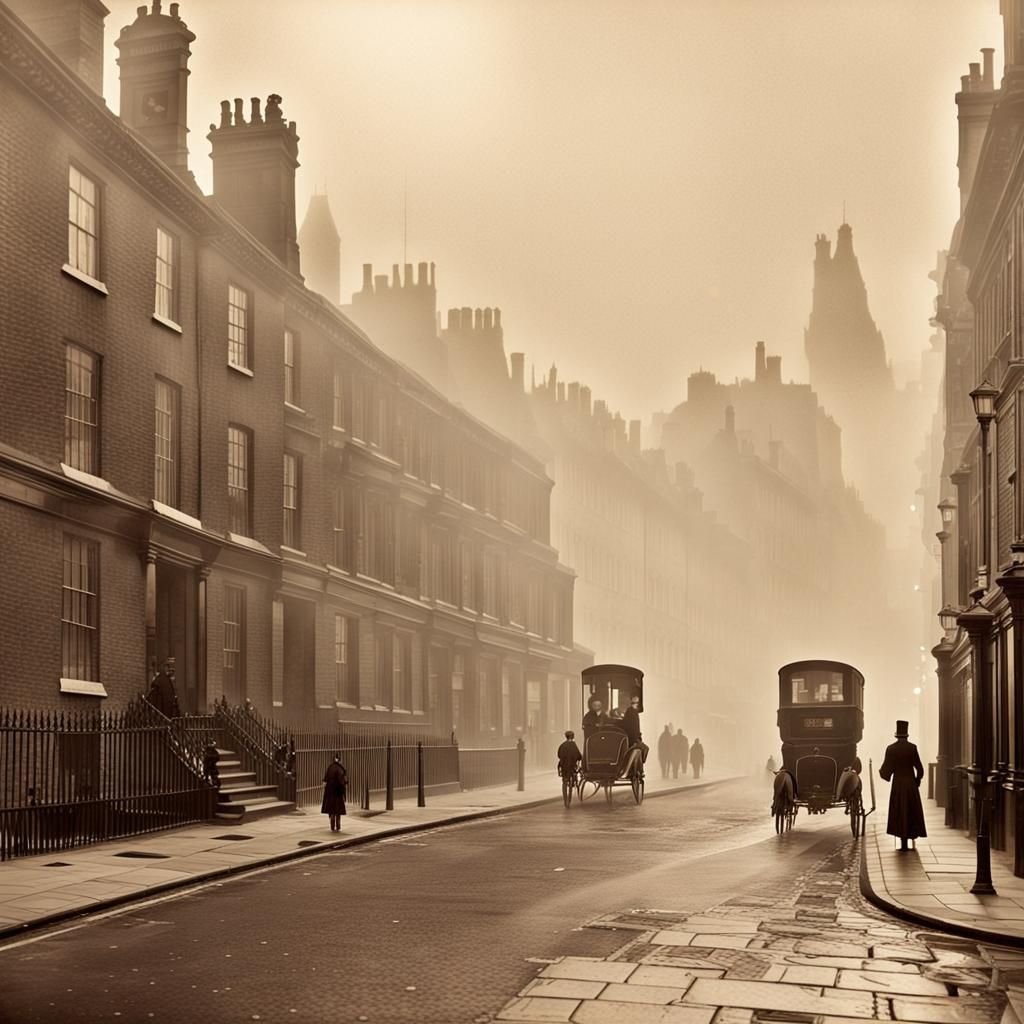 Misty London Street Scene, 1880s