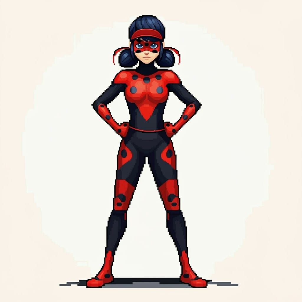 Pixel Art Ladybug Heroine in 8-Bit Style