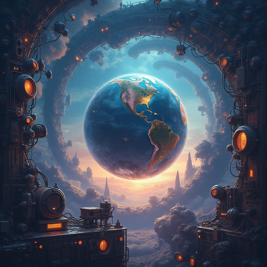 Futuristic Globe Amidst Technological Vortex