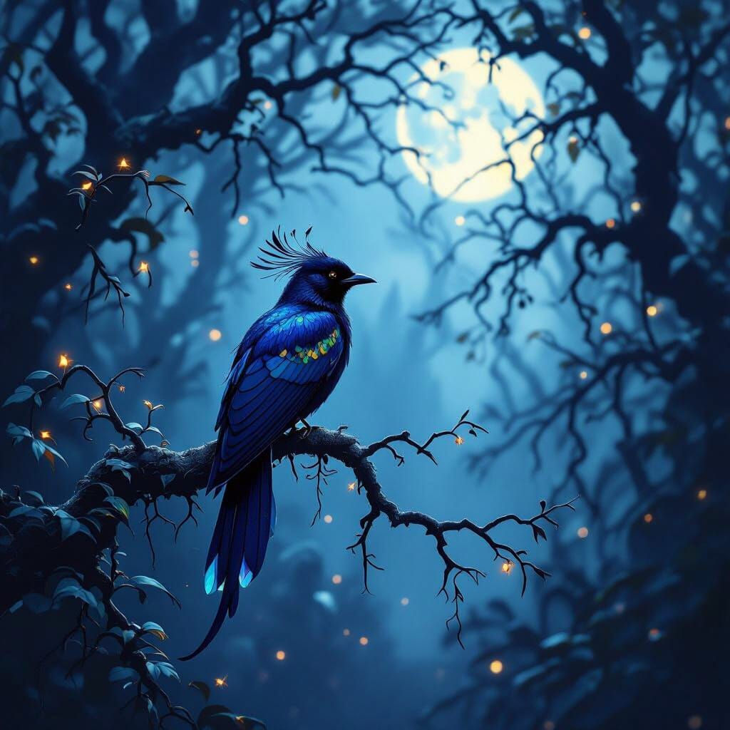 Bird of Paradise in Haunted Gothic Forest