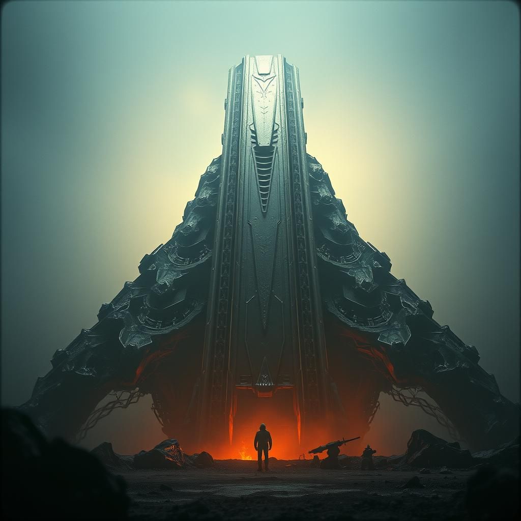Cinematic Metal Monolith with Dramatic Lighting
