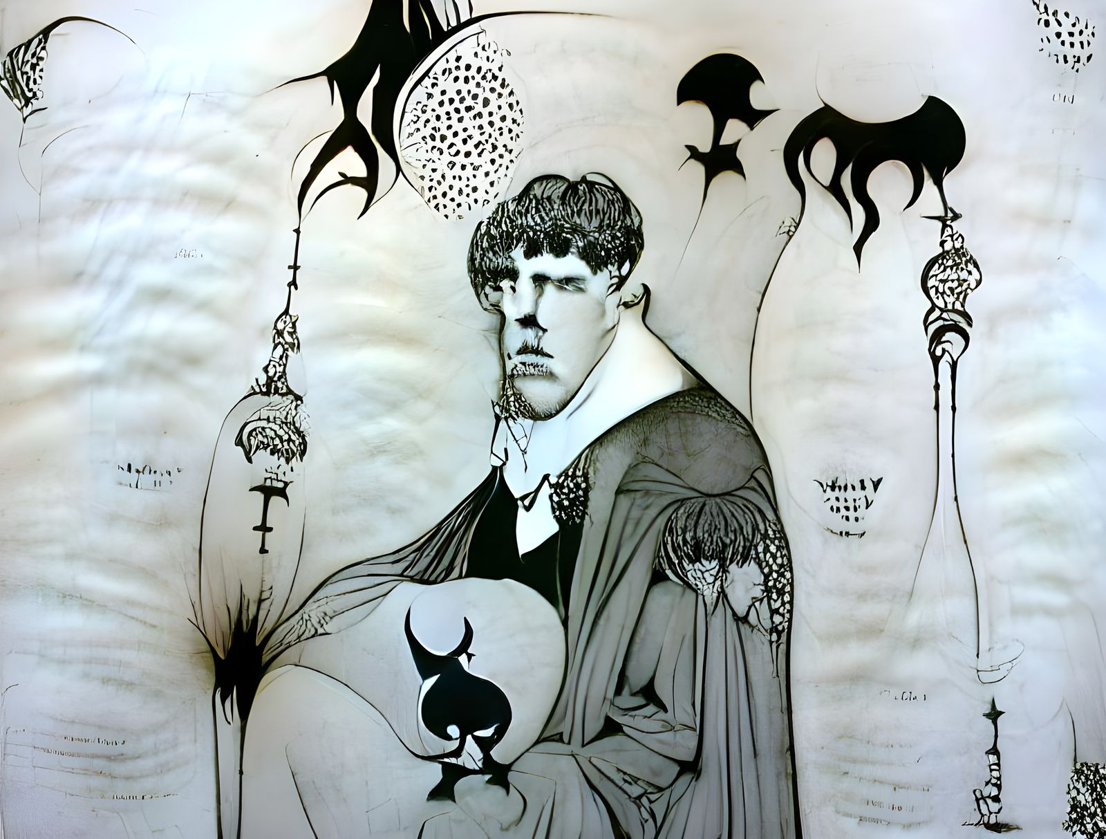 Surreal Aubrey Beardsley-Inspired Ink Drawing of Dark Imager...
