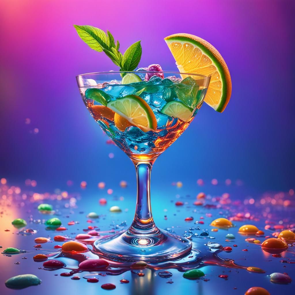 Hyperrealistic Cocktail Splash Art with Color Depth