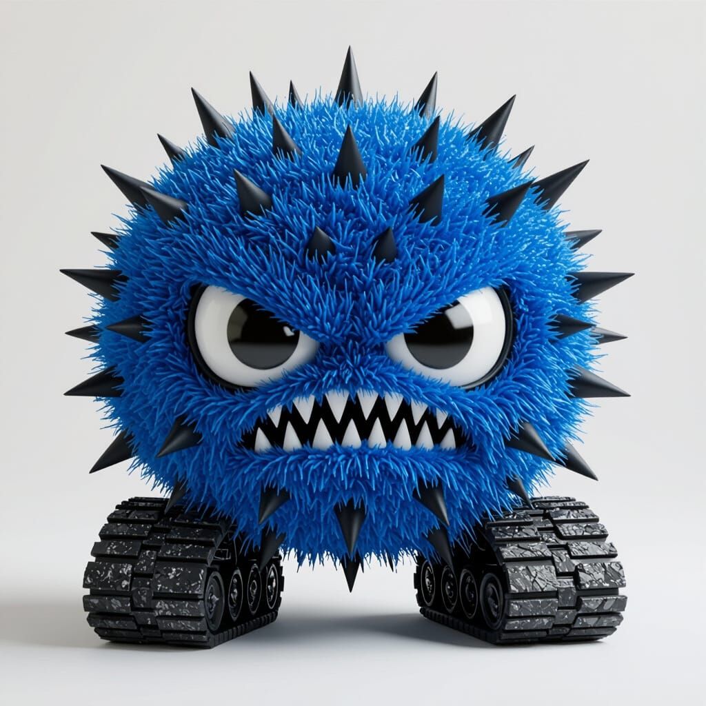 Blue Spiked Plushie Ball with Tank Treads