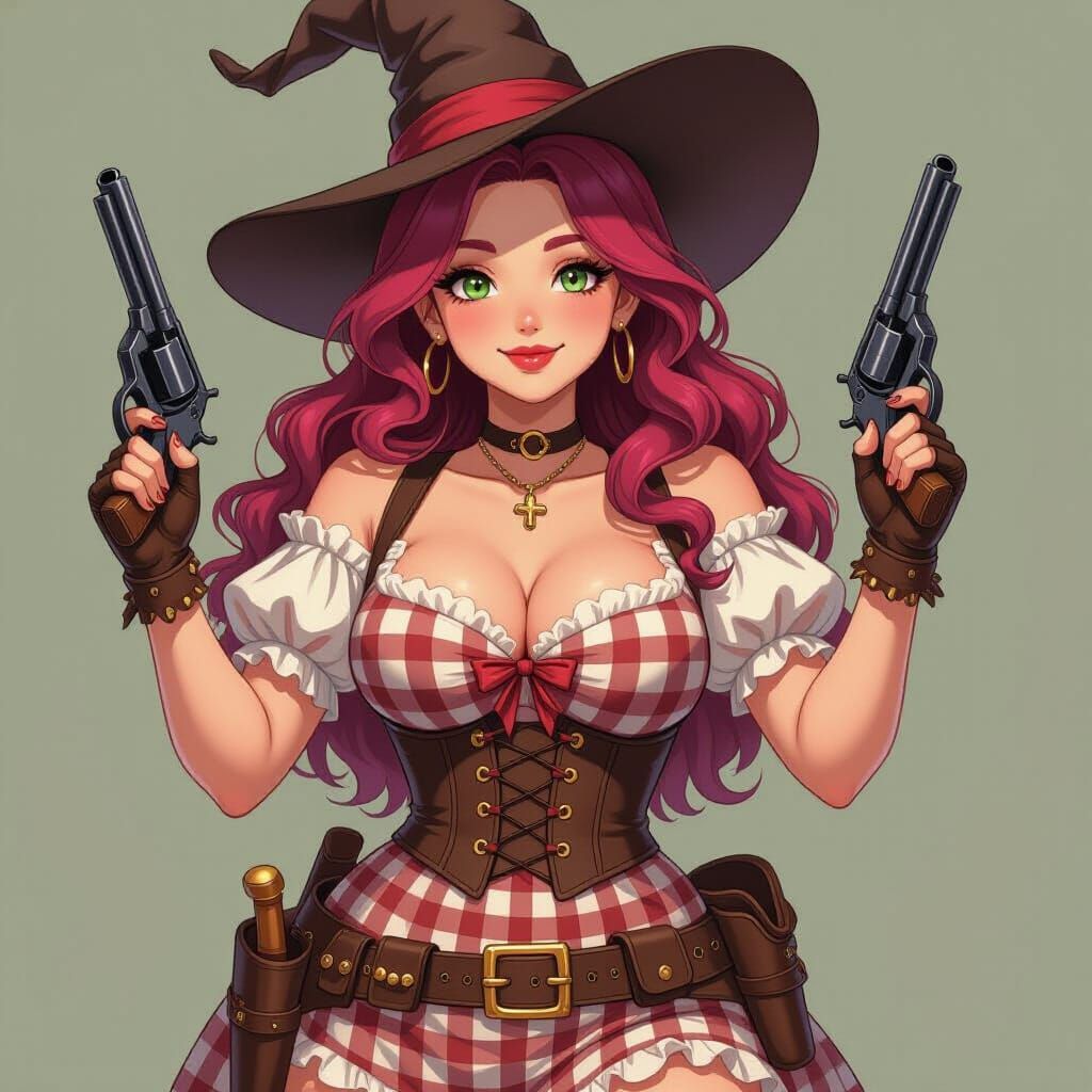 Wild West Witch Shooter with Dark Pink Hair