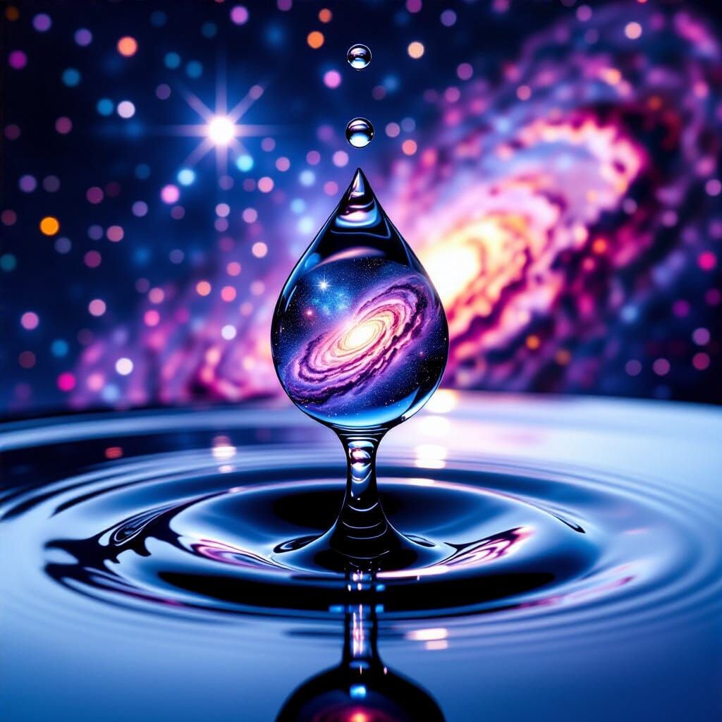 Galaxy Reflection in Water Droplet Macro