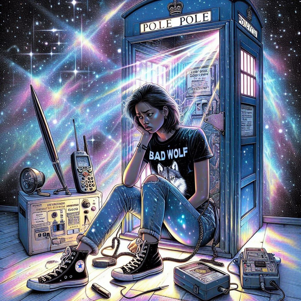 Paranormal Investigator in Phone Box, Neo-Impressionist Styl...