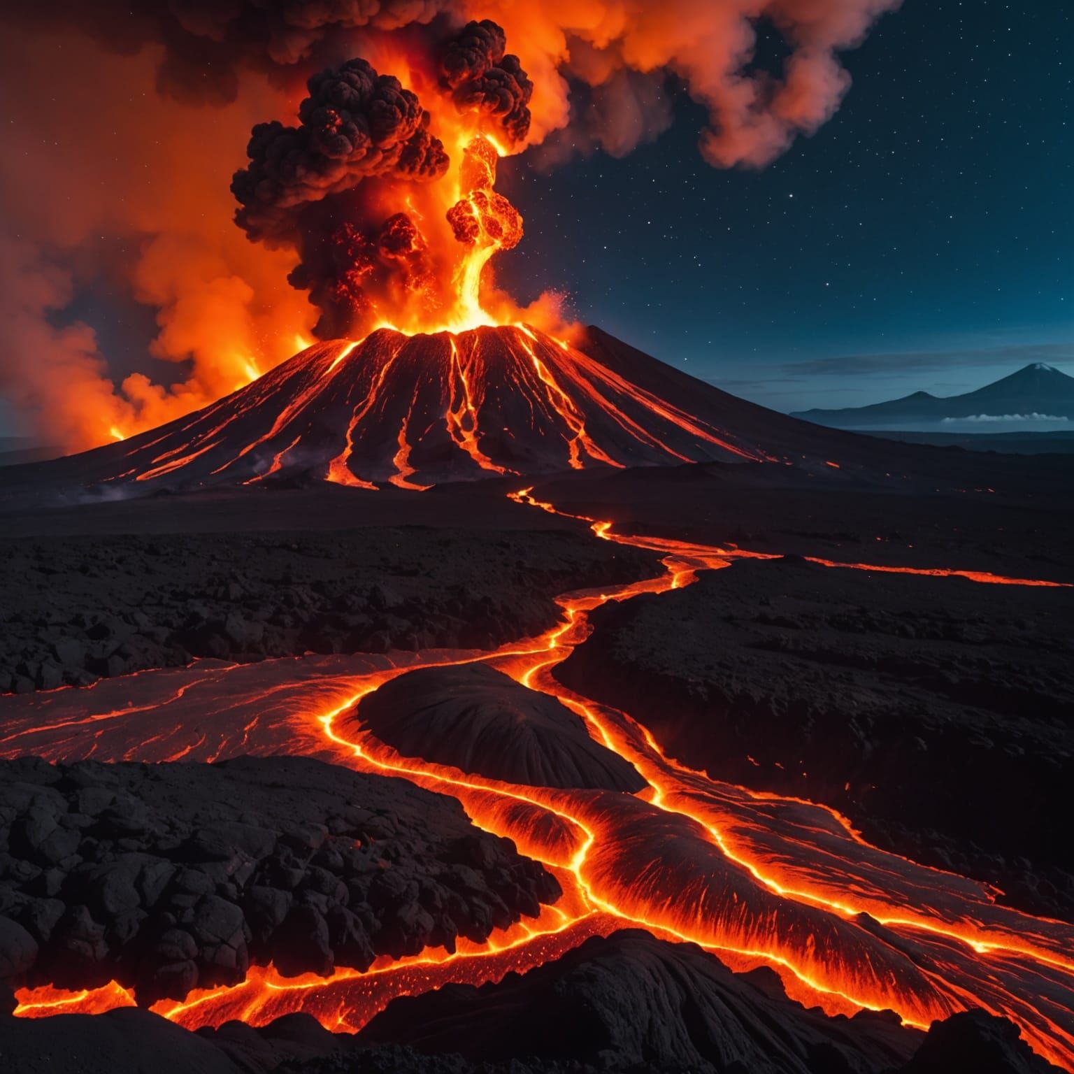 Volcano Eruption with Fiery Lava Flow