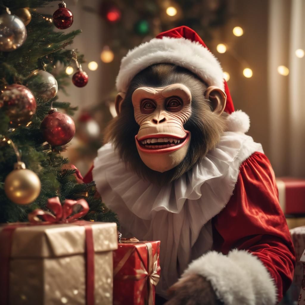 Festive Monkey Clown as Santa Claus Portrait
