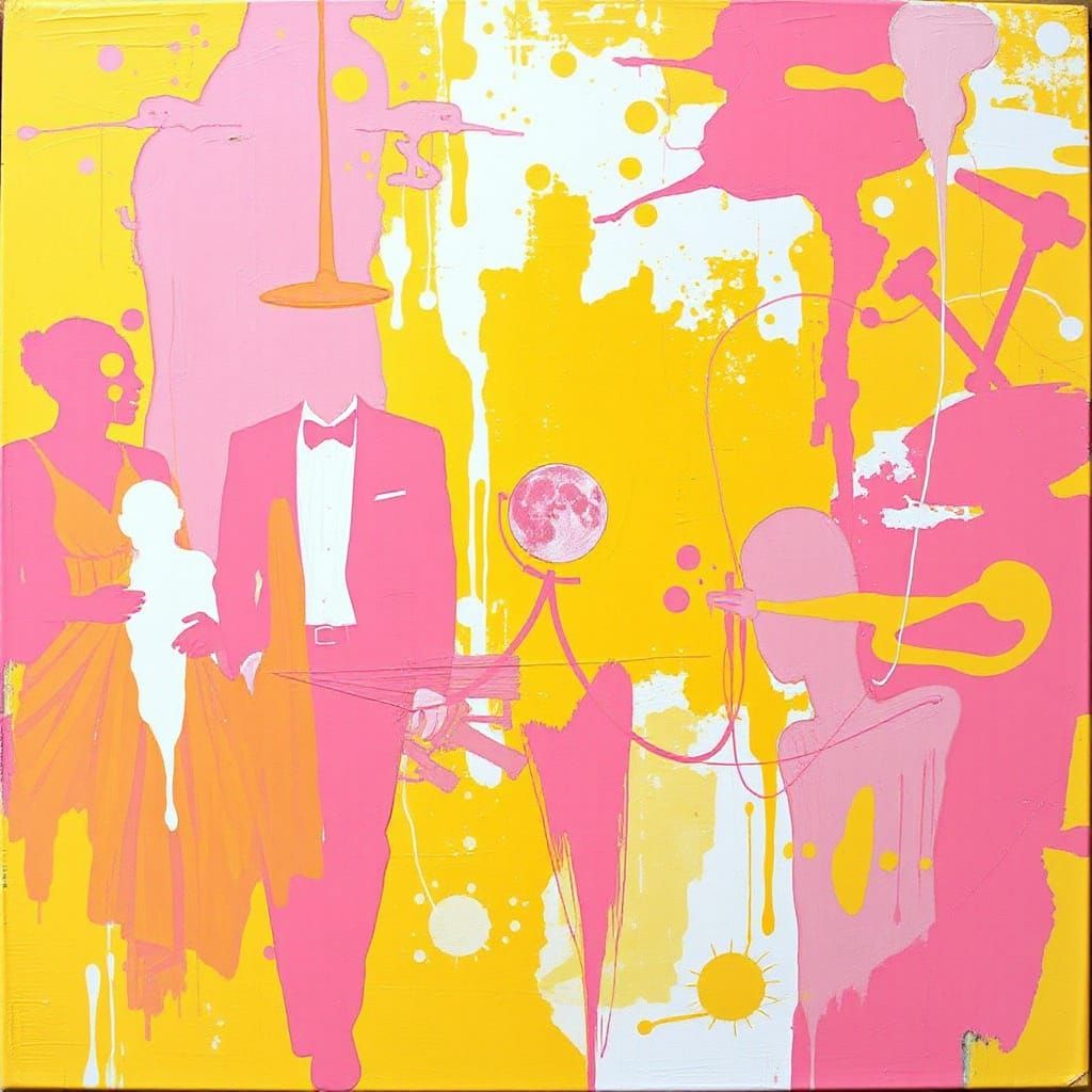 Vibrant Abstract Masterpiece in Bold Pink and Yellow