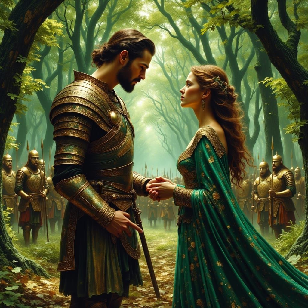 Celtic Warrior and Maiden in Mystical Forest