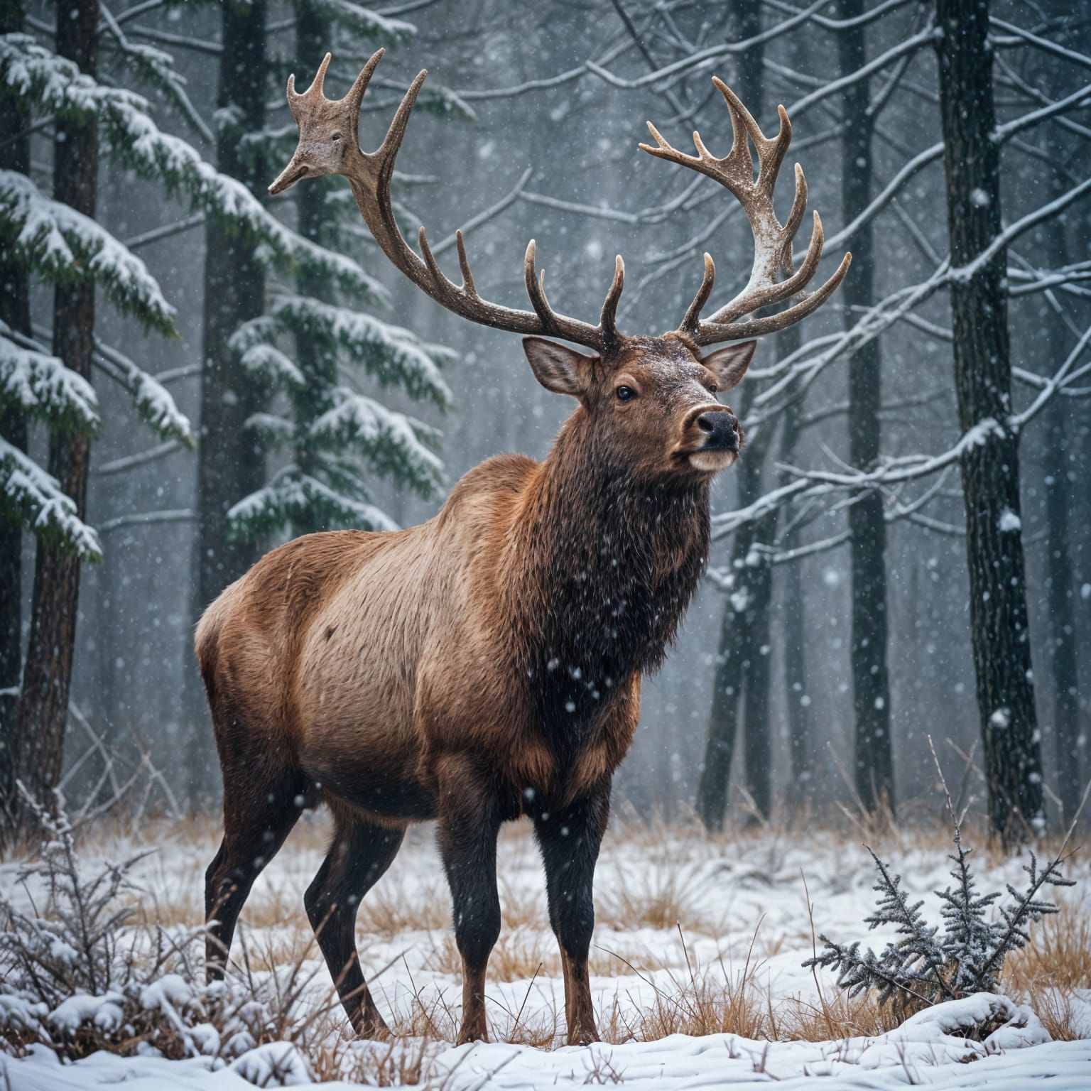 Majestic Winter Elk in Snowy Landscape