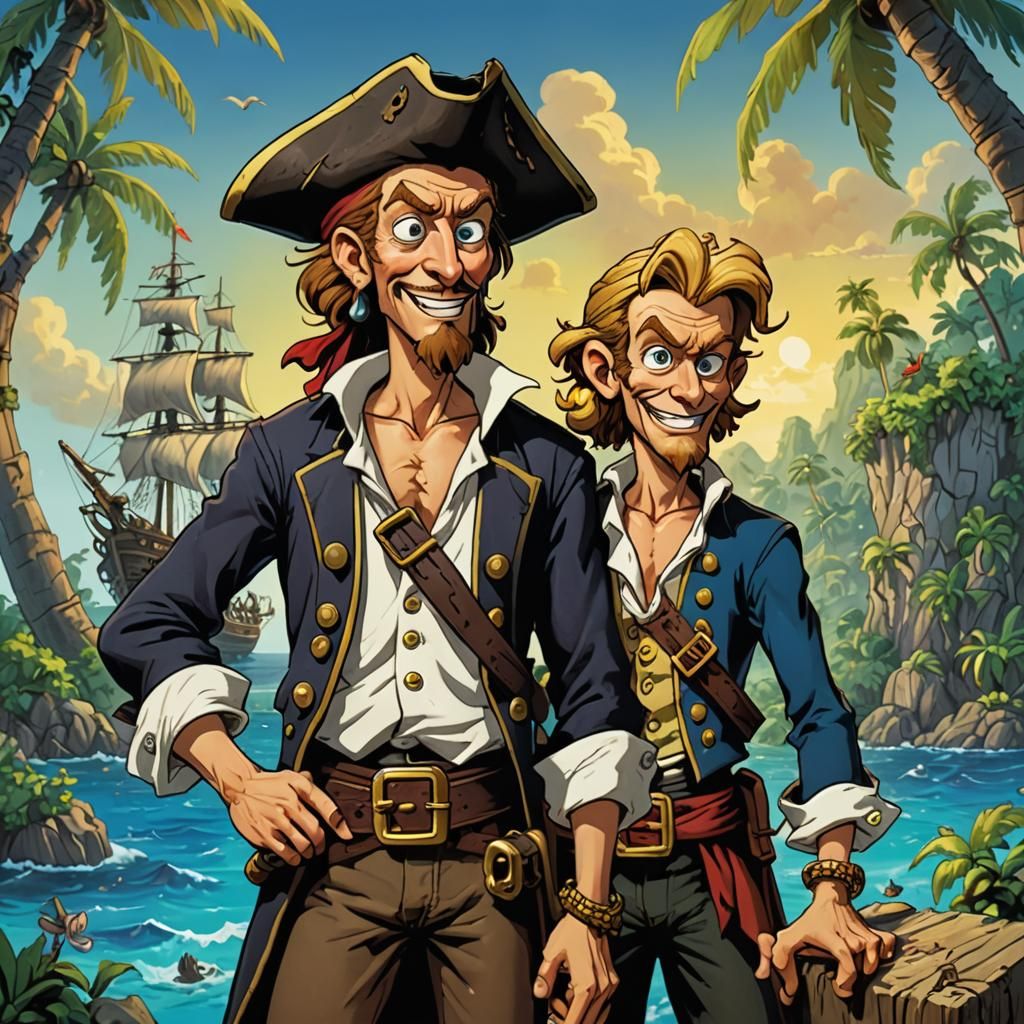 Cartoon Pirates: Guybrush and LeChuck on Monkey Island
